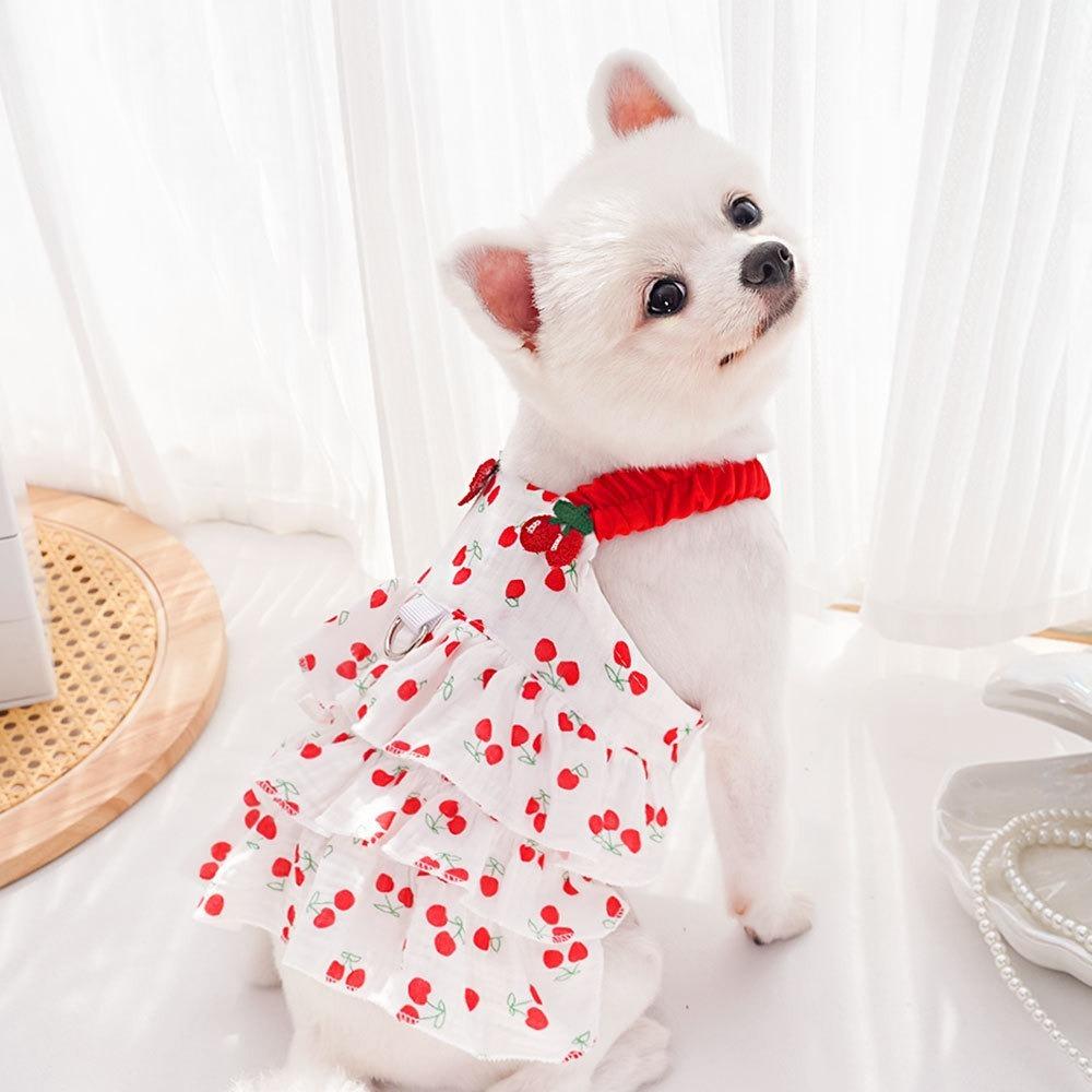 Cherry Print Dog Suspenders Dress Cute Pet Clothes Pet Costumes Puppy Princess Skirt Pet Supplies