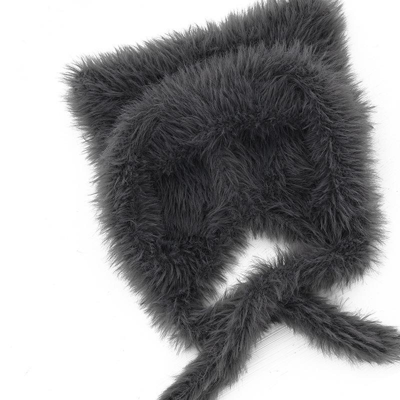 Autumn And Winter New Cute Plush Bear Hat Thick And Warm Imitation Rabbit Hair Windproof Ear Protection Cap
