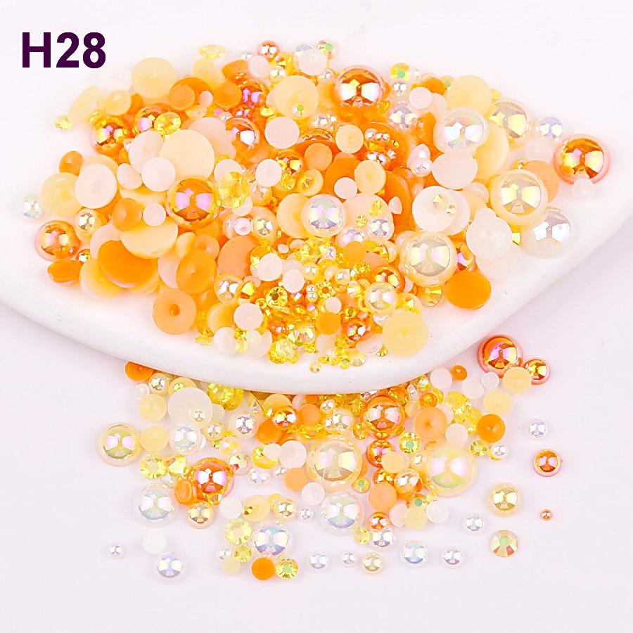 2mm-10mm Mixed Pearl & Resin AB Plated Half-Round ABS Imitation Pearl DIY Accessories