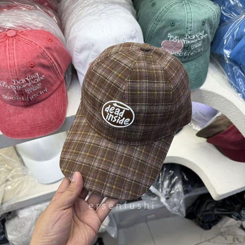 Fashion Hat Korean version retro plaid baseball cap women's spring new letter embroidery deep top big head circumference peaked cap men show small fac