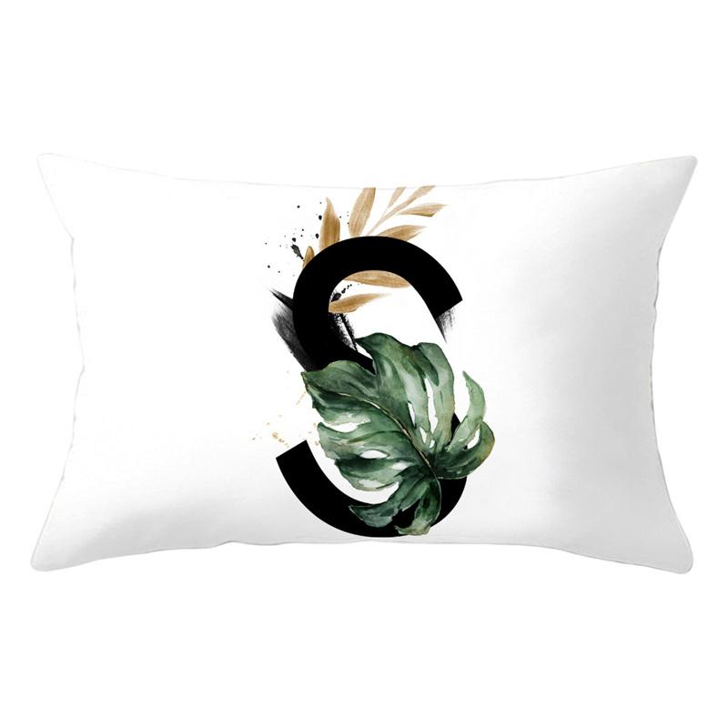 30x50cm 26 Letters Polyester Pillowcase Green Leaves Plant Cushion Cover Living Room Home Decoration Car Waist Throw Pillow Case