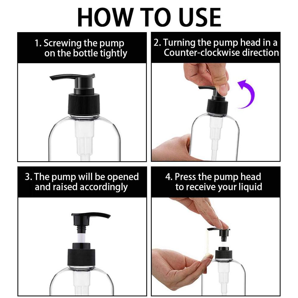 Empty Plastic Pump Bottles Dispenser 16oz/500ml Portable Clear BPA-Free Cylinder Shampoo Lotion Hand Pump Bottle Durable