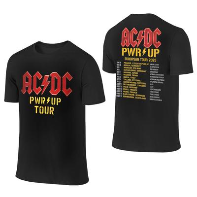 AC Pwr Up World Tour DC EUROPE 2025 Koszulki z nadrukiem graficznym dla mężczyzn i kobiet, T-shirt z czystej bawełny, Ubrania, Koszulka pochłaniająca pot