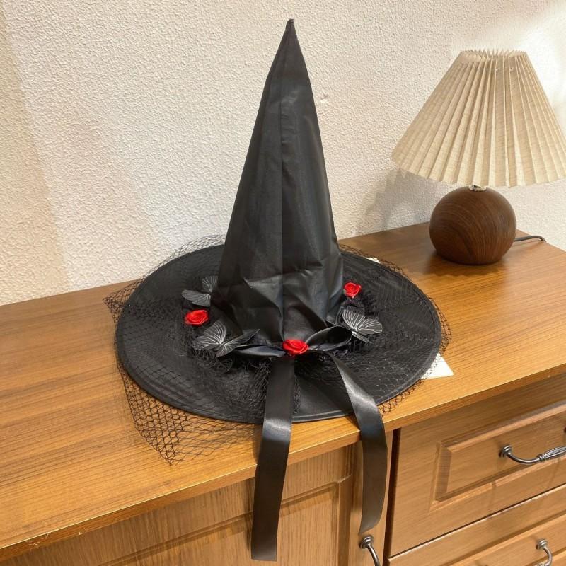 Halloween Lace Bow Witch Hat Gothic Red Rose Cosplay Costume Accessory
