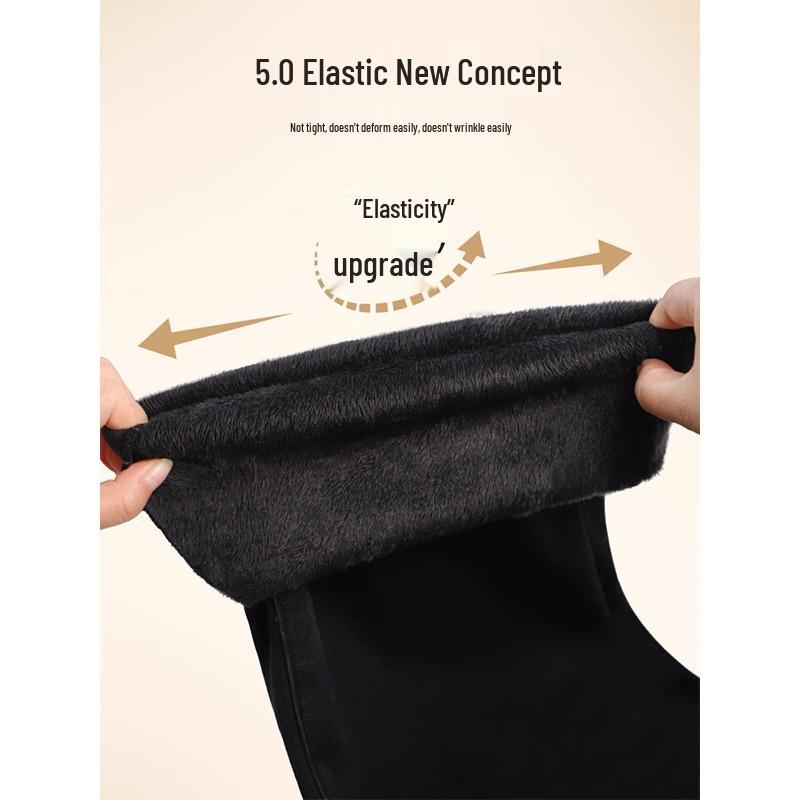 Women's Plus Velvet High-Waisted Slim Fit Cigarette Pants - Autumn/Winter 2024 Stretch Petite Straight-Leg Jeans