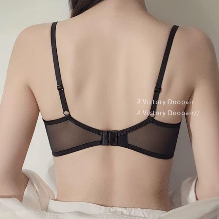 Sexy French Lace Underwear Women's Gathering Front Cross Adjustment Thin Large Breast Small Large Size Bra Set