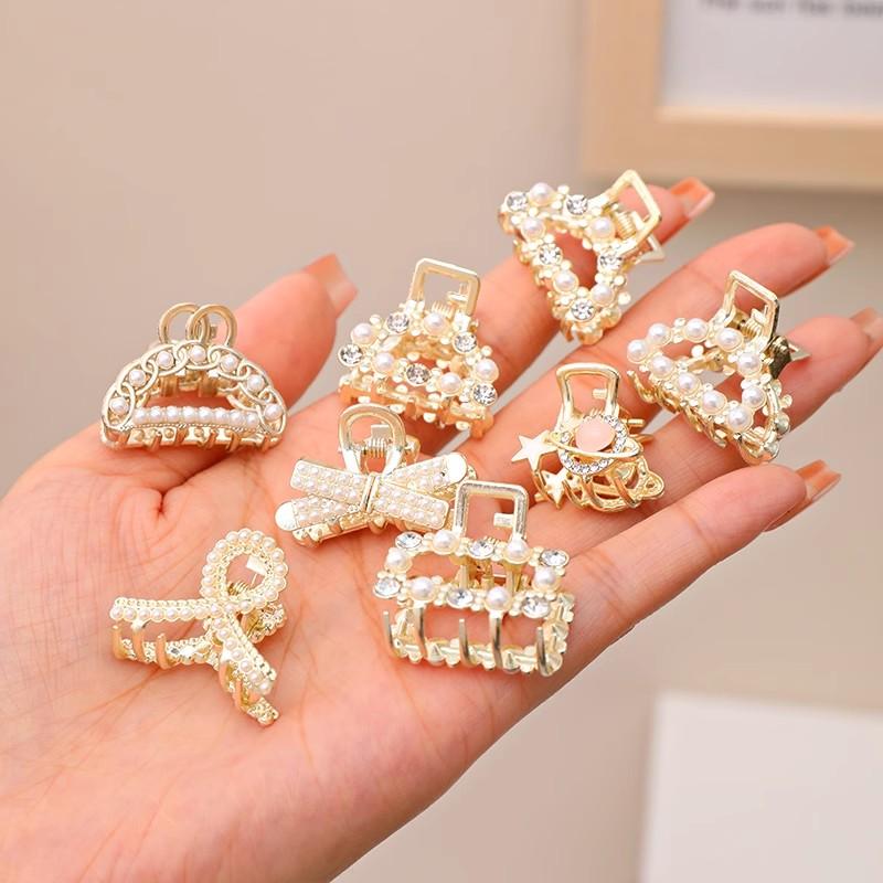 6/8/10 pièces/ensemble Petites perles strass Géométrique Métal Pinces à cheveux Pour femmes Filles Douces Mini pinces à cheveux Épingles à cheveux Accessoires pour cheveux