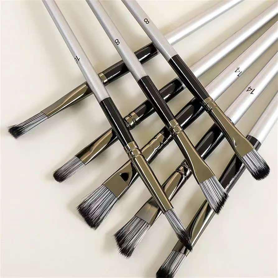 25-Piece Nylon Hair Paintbrush Set with Silver-Gray Handles for Oil, Gouache, and Watercolor Painting
