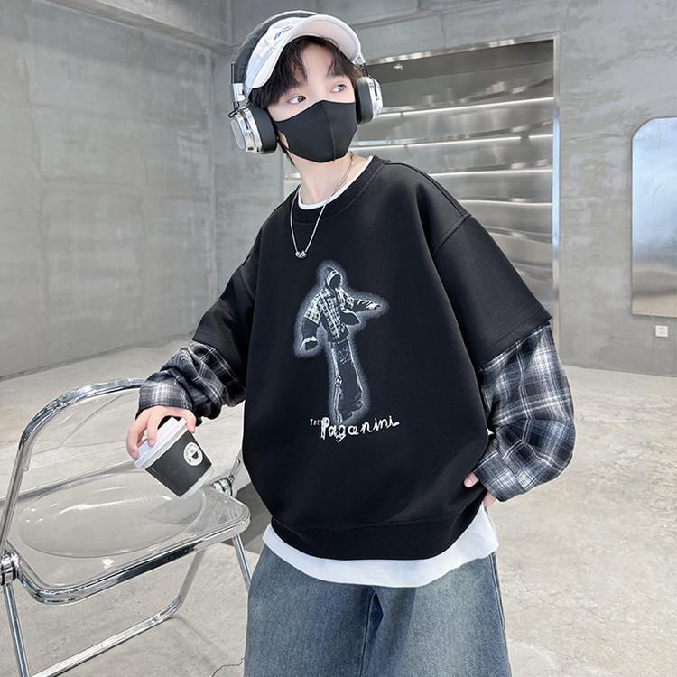 

Boys Trendy Sweatshirt: 2025 Style Long Sleeve for Autumn and Spring 160 cm чёрный