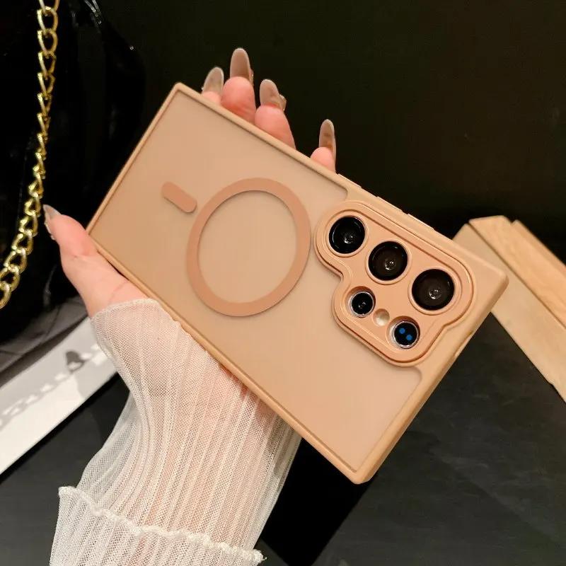 Magnetic Luxury Matte Translucent Armor Shockproof Case For Samsung Galaxy S25 S24 S23 Ultra Plus Magsafe Wireless Charge Cover
