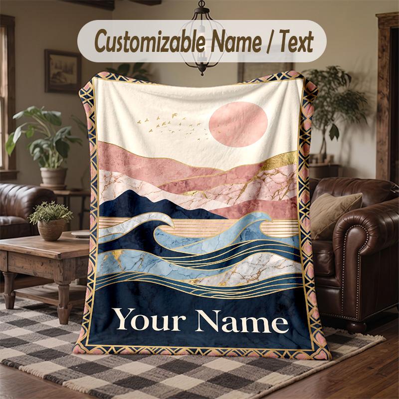 Sunset Mangrove Elegance Theme Throw Blanket Custom Name Text Personalized Blanket Soft Cozy Blanket for Home Sofa Bed
