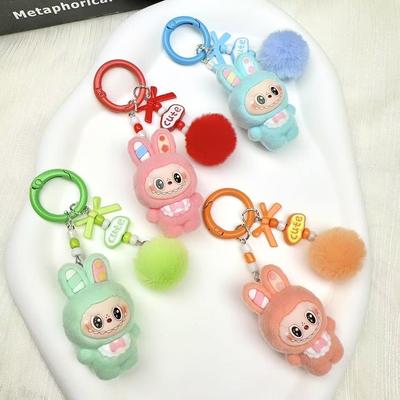 Flocking Bunny Keychain Pendant Cute Doll DIY Accessories Mobile Phone Jewelry Pendant