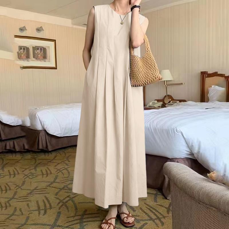 ZANZEA Damen Lässig Rundhals Sommer Ärmelloses Kleid