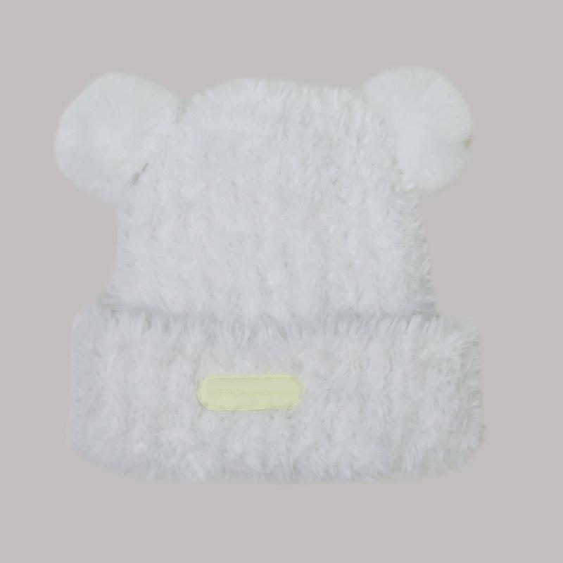 Cute bear plush knitted wool hat children 2025 new autumn and winter warm fluffy pullover ear hat