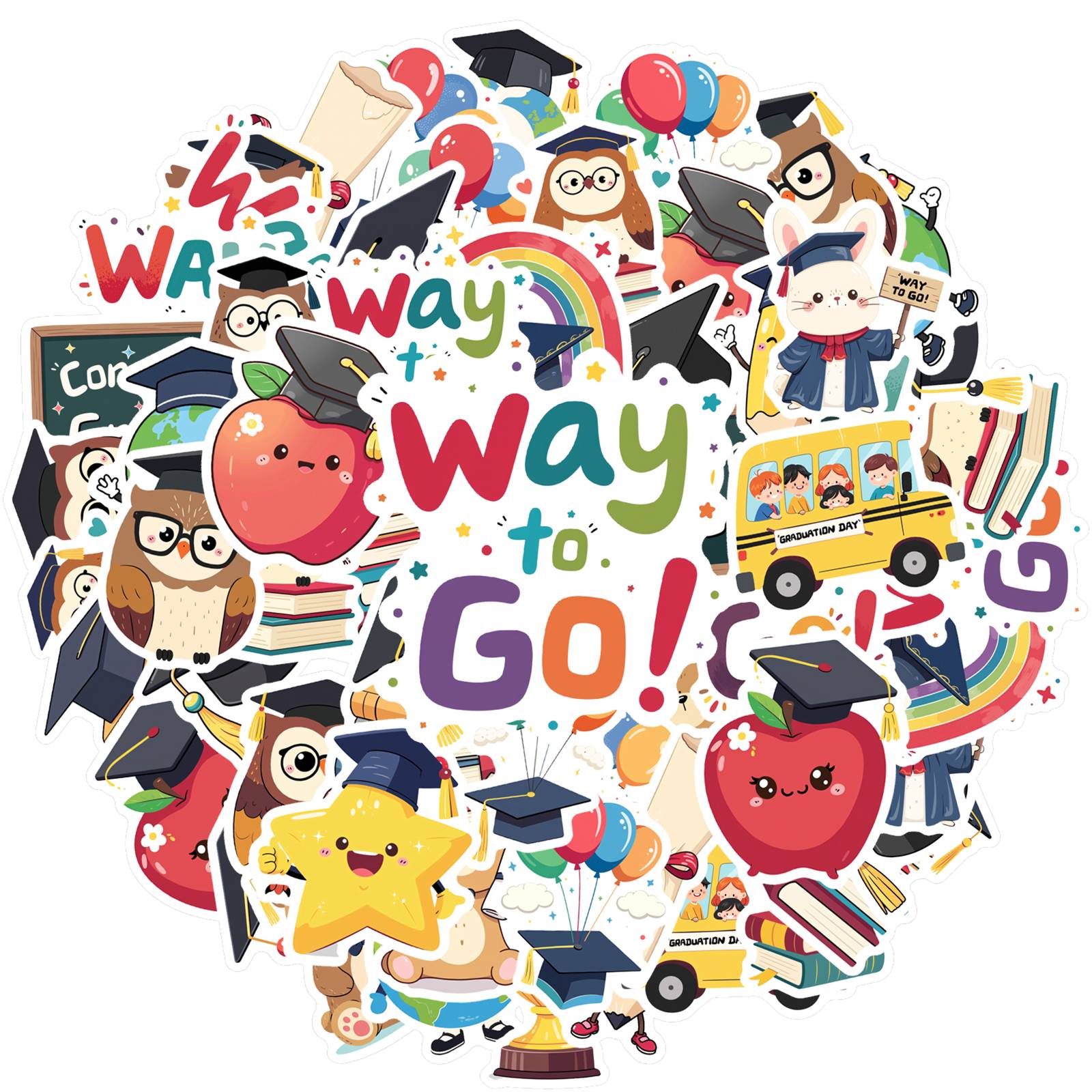 

35pcs Cheerful Graduation Stickers Cartoon Education Stationery Stickers School Supplies For DIY Phone Laptop Scrapbook Bike