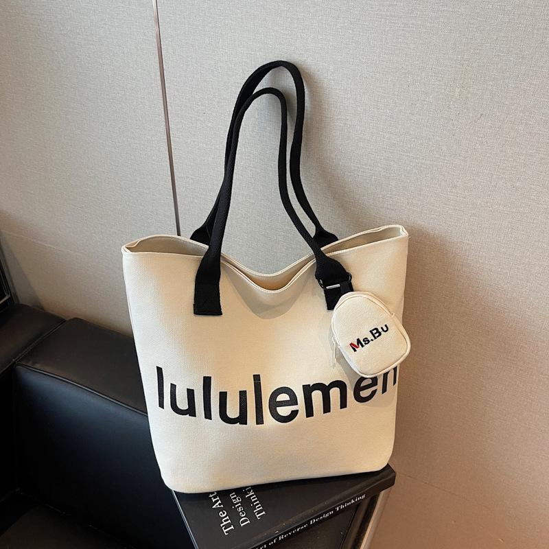 2025 summer new canvas bag shopping bag lazy wind tote bag commuter large capacity cloth bag portable shoulder bag
