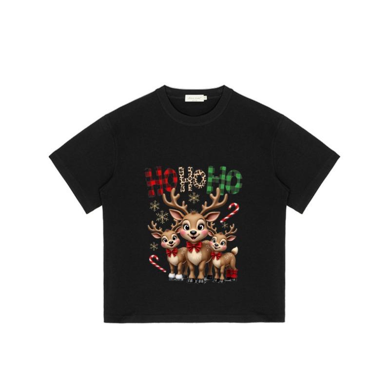 Christmas T-Shirt Black Reindeer Family Ho Ho Ho Snowflakes Candy Canes Holiday Print For Christmas Party