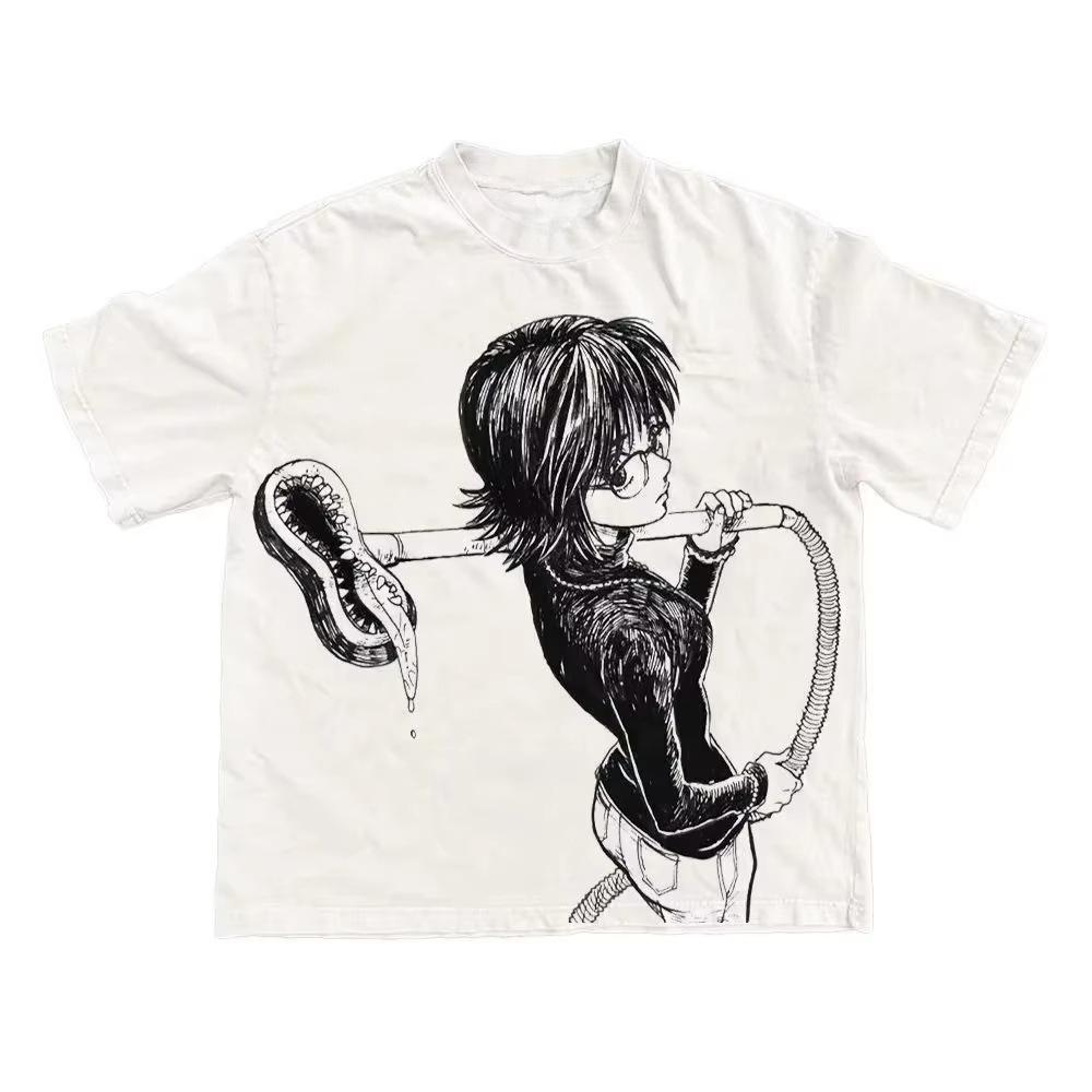 Street Style Anime Style Tshirt Hiphop Tshirt Unisexs Tshirt Retro Fashion Printed Pattern Casual Tshirt