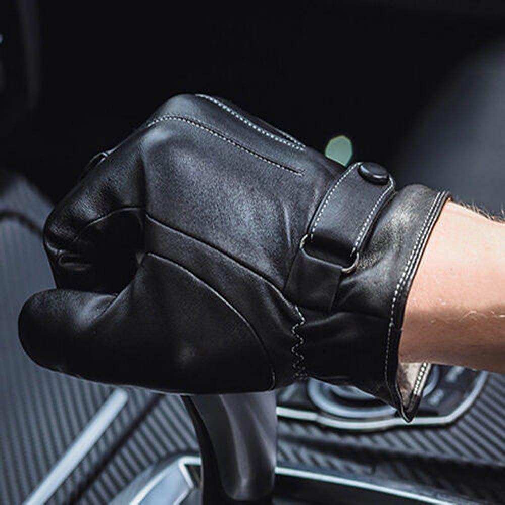 Men Warm Autumn Leather Gloves Motorcycle Windproof Screen Full Finger Gloves Mittens Gloves