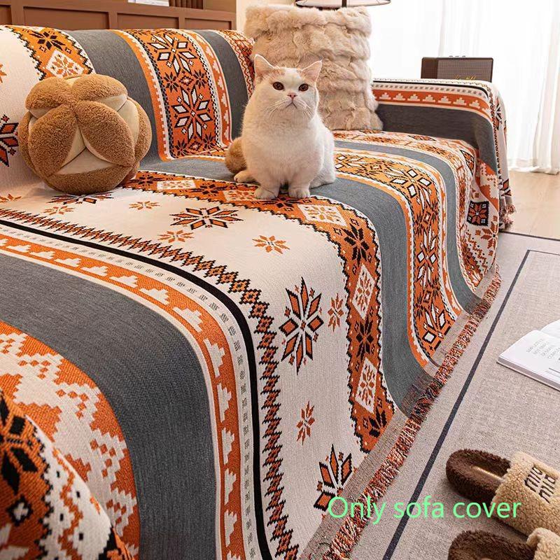 Autumn Winter Chenille Non Slip Jacquard Sofa Cover Cat Scratch Proof Full Coverage Sofa Blanket Home Textile 180X130CM оранжевый