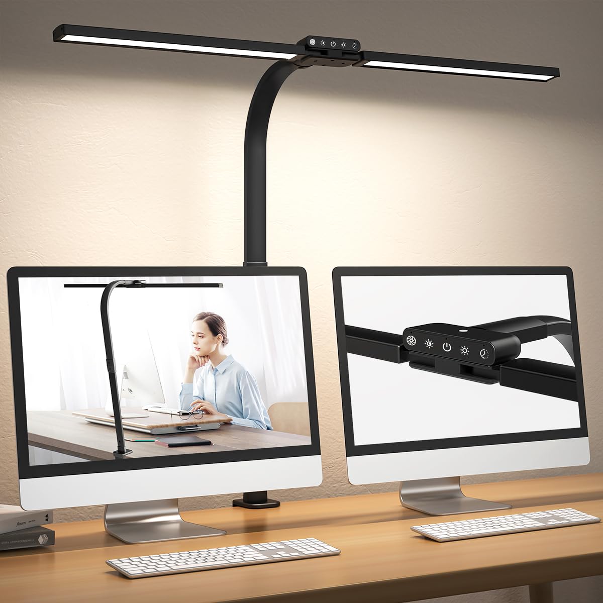 

Hapfish 24W LED Clamp-on Desk Lamp, Wide Stand, Desk Lamp for Tabletop Use [Dual Light Source, Light Sensor, 5 Color Temperatures, 5 Dimmable Levels,
