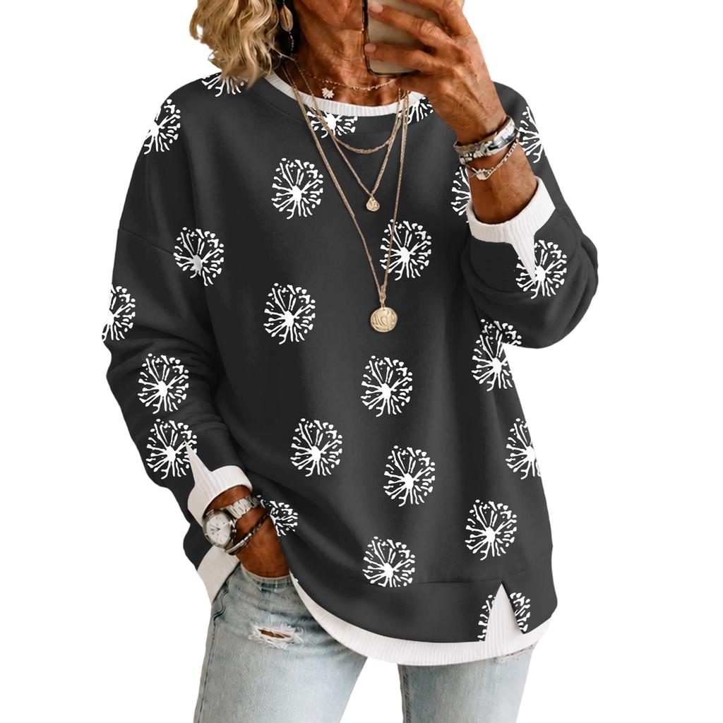 Women's Casual Long Sleeve Polka Dot Pullover Top Two Piece Neck Blouse