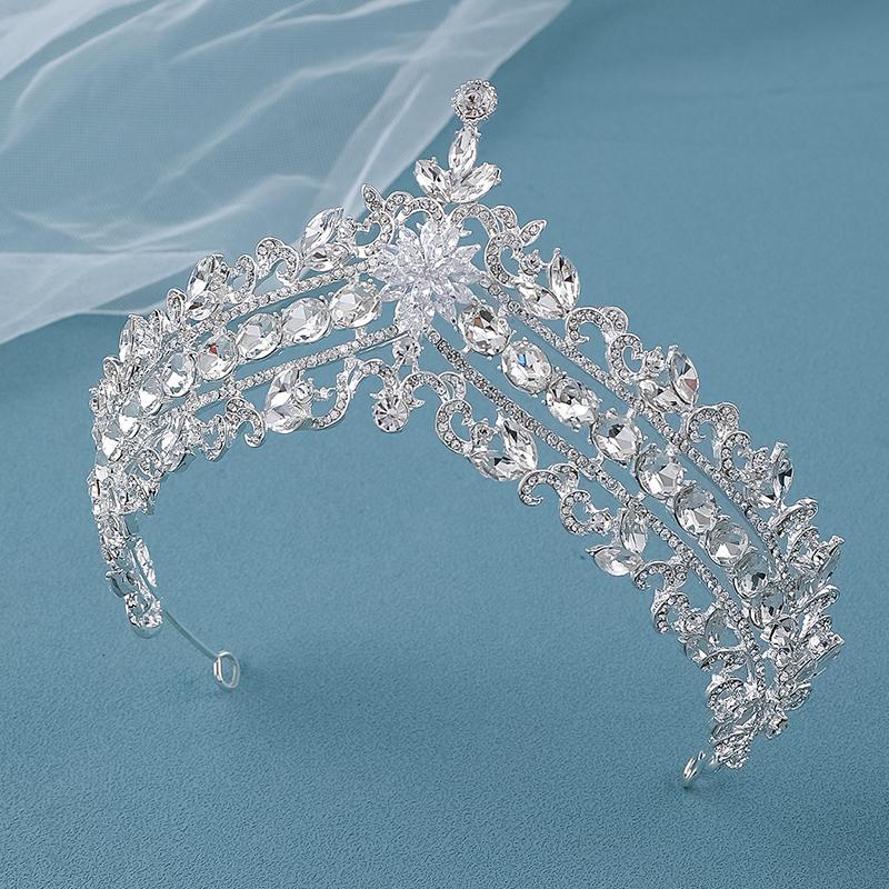 Brautkrone, Barock-Silber-Kristall-Diademe, Luxus-Strass, Hochzeit, Kopfschmuck, Schmuck, Brauthaar-Accessoires, Geburtstags-Kopfbedeckungen