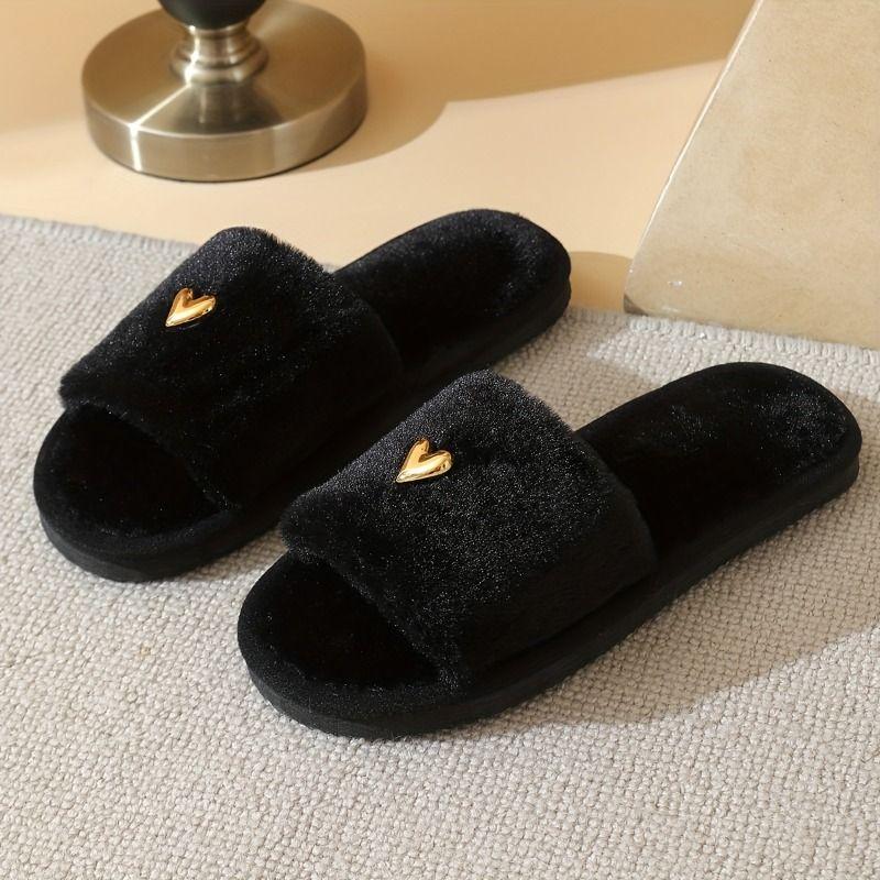 Home Slippers, Comfortable and Warm Open Toed Soft Plush Shoes, Solid Color Indoor Floor Slippers