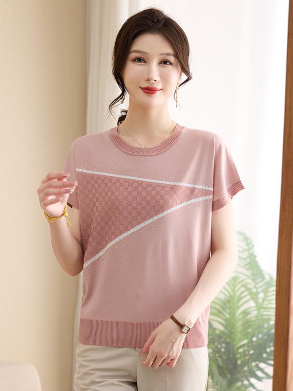 

2026 Summer Ice Silk Short-Sleeve Top for Stylish Moms XL (120-135 jin) розовый
