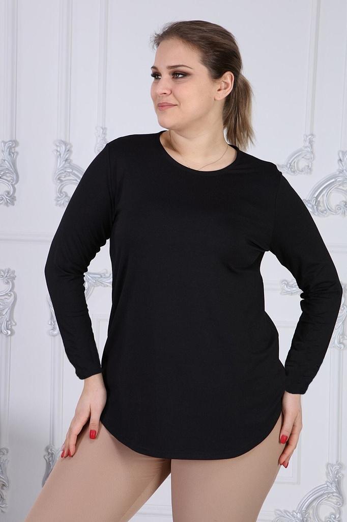 Women's Big Size Blouse Black Plain Long Sleeve Blouse G053W1