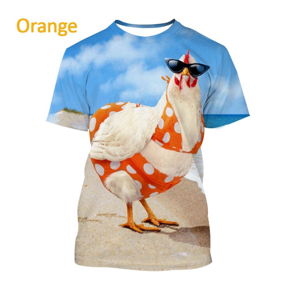 Chicken 3D Printed Short Sleeved T-shirt Summer Breathable Polyester Simple Round Neck Top