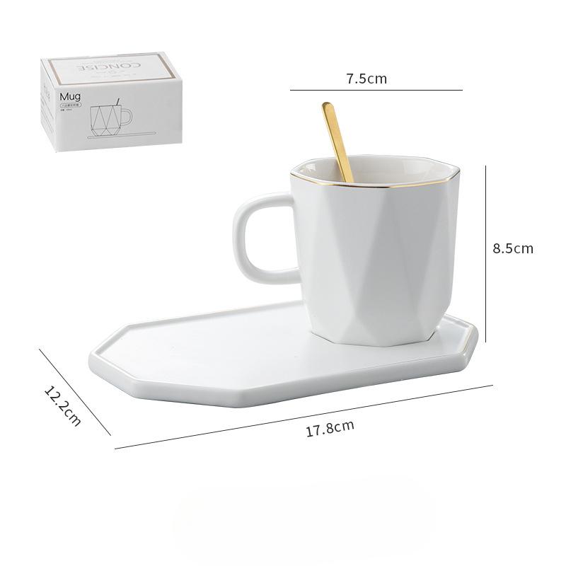 

Gold Patterned Black and White Coffee Cup Saucer Set Mug with Spoon Office Business Cup Send Leader Water Cup 215ml