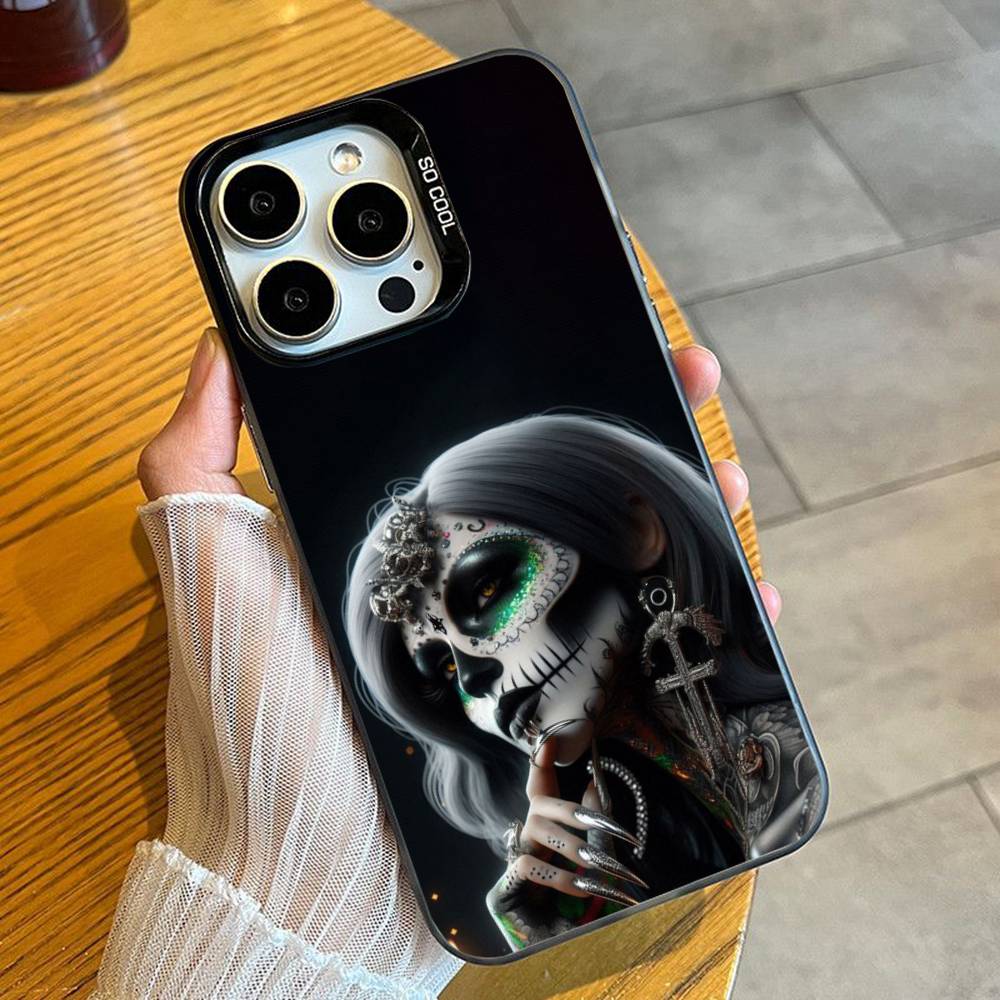 Day of the Dead Catrina Skull Phone Case For iPhone 16 17 15 14 12 13 Pro Max Black Color Shockproof Cover