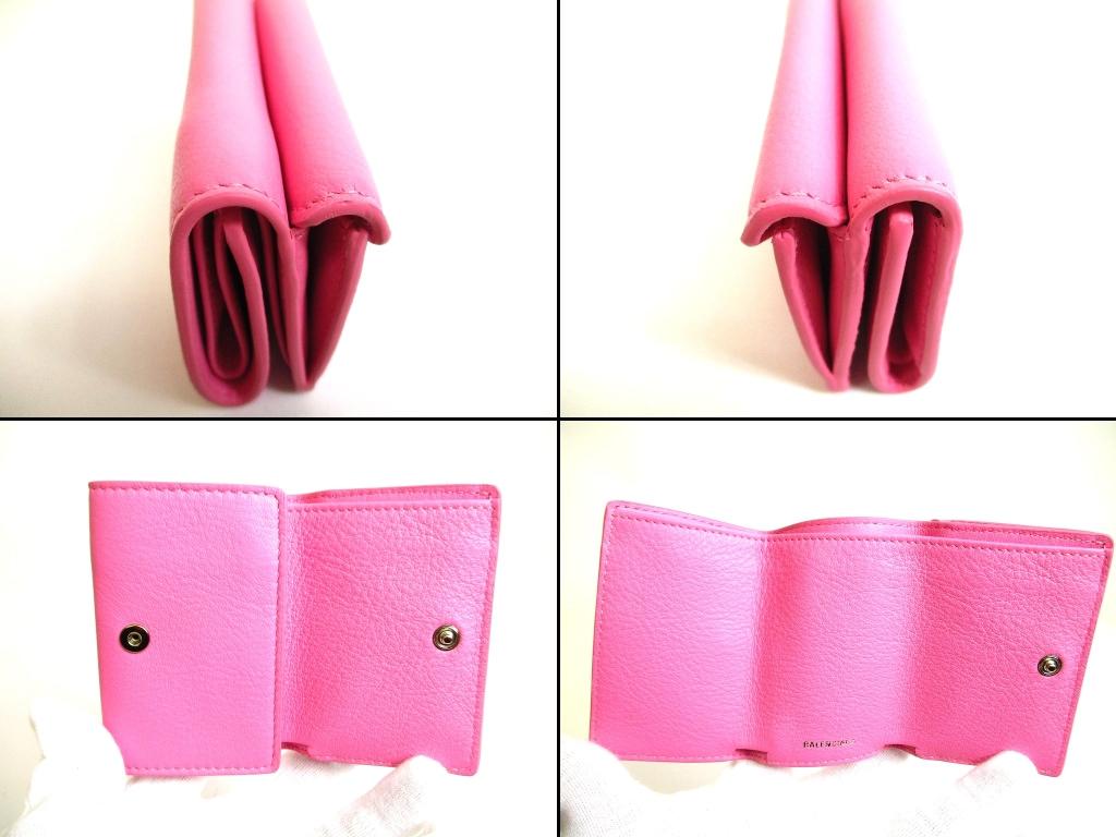 Authentic BALENCIAGA Pink Leather Trifold Mini Wallet Compact Wallet #b126  Open box