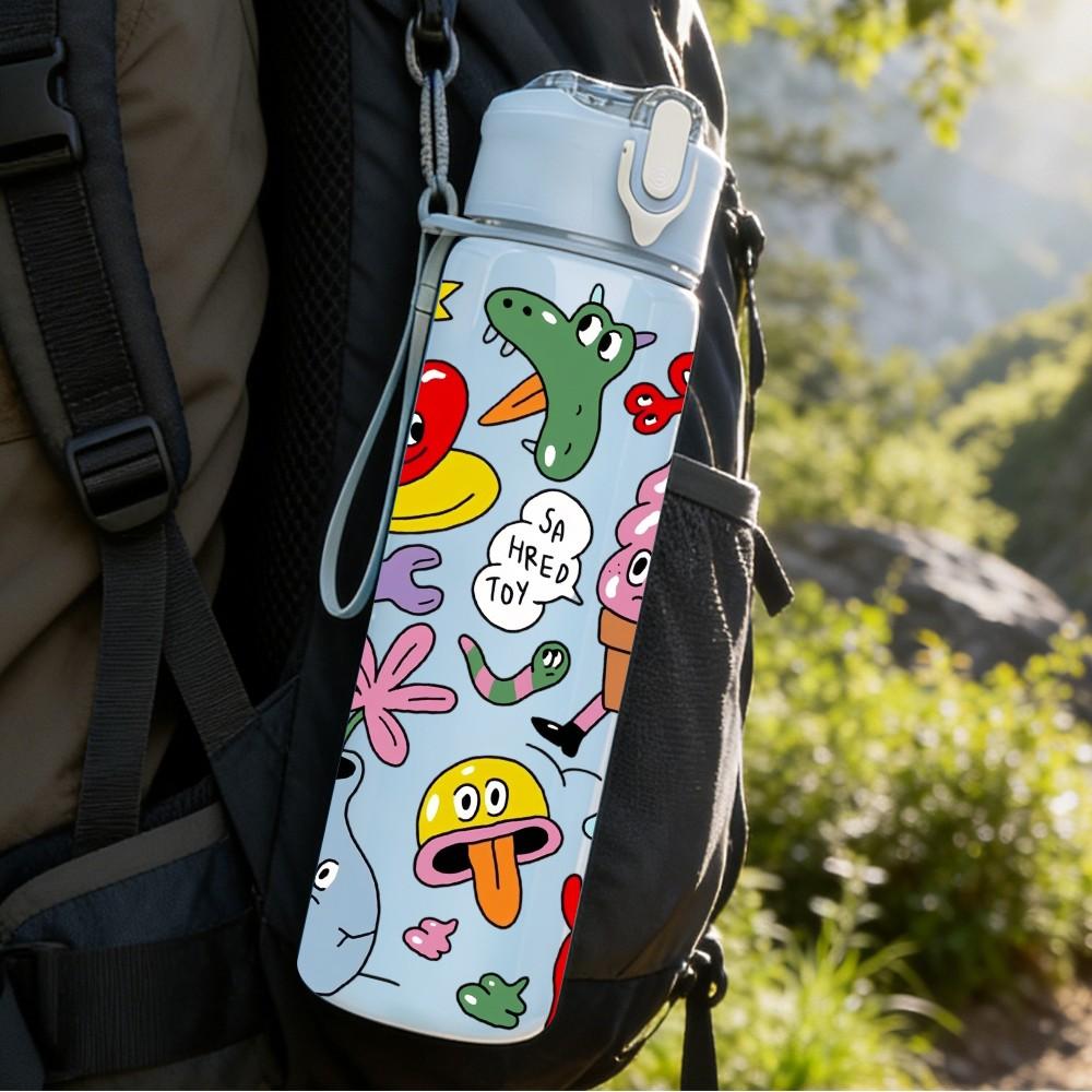 1PC Colorful Animal Character 750ml Color Plastic Sports Water Bottle Leakproof Flip Straw Lid Suitable for Sports Office Home Use
