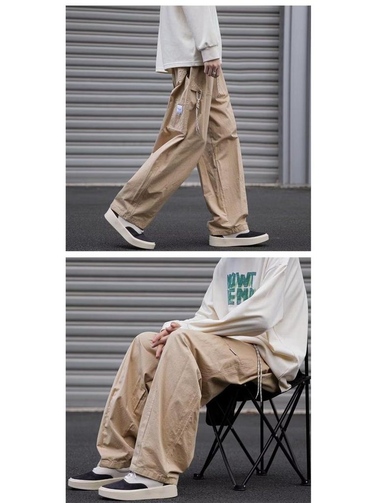 Herren Cargo-Hose im japanischen Stil: Lockere Passform, Gerades Bein, Weites Bein für Frühling & Herbst