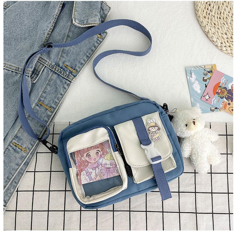 Vintage cute transparent card girl student contrasting color messenger bag Japanese small bag woman