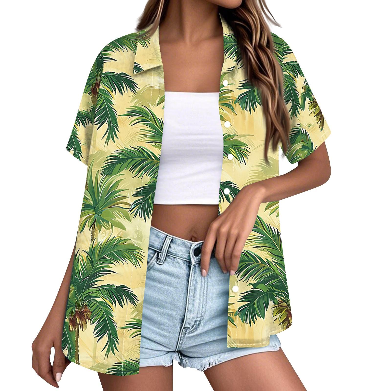 

Женская модная повседневная гавайская блузка с коротким рукавом и лацканами на пуговицах L