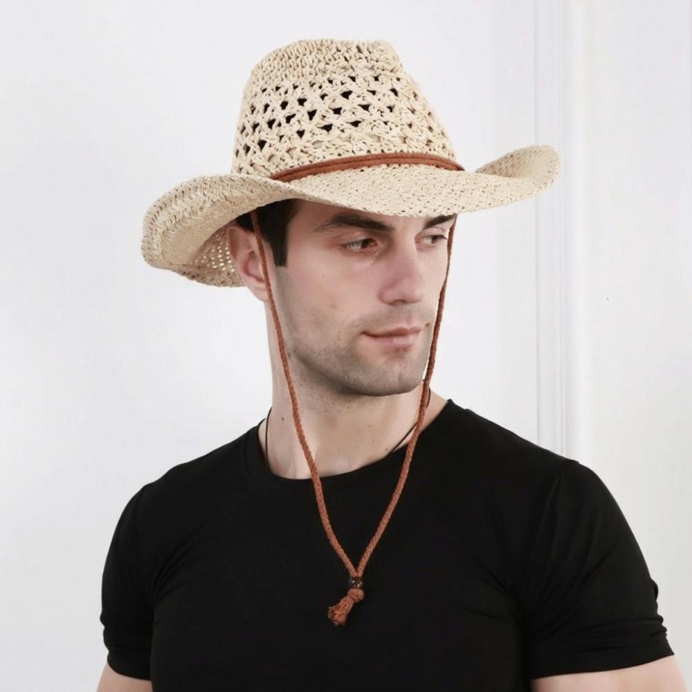Solid Color Western Cowboy Hat Ethnic Style Fisherman Hat Classic Sunscreen Straw Hat  Travel