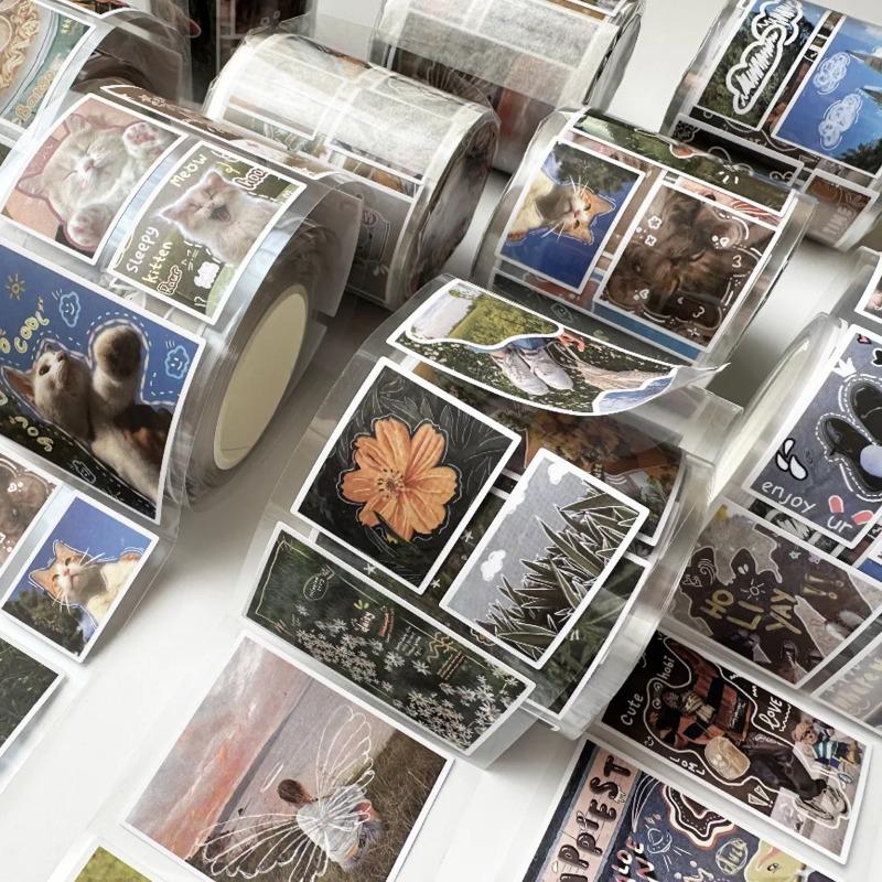 1 Rolka Naklejek do Scrapbookingu Naklejki PET z Postaciami Taśmy Washi Wakacje Rekreacyjne do Sztuki Rękodzieła DIY Album Dziennik Planer