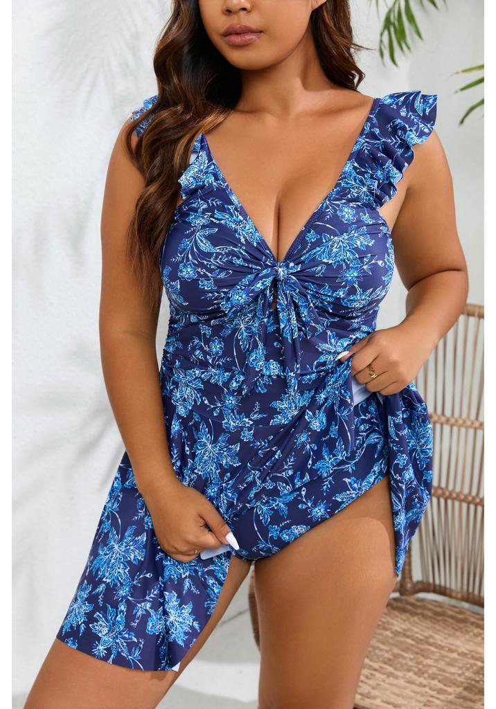 2024 Retro Plus Size Women's One-Piece High-Waist Swimsuit - European & American Style