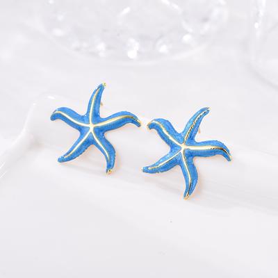 Vintage Starfish Stainless Steel Stud Earrings For Women Enamel Geometric Gold Color Earrings Ocean Beach Summer Jewelry Gift