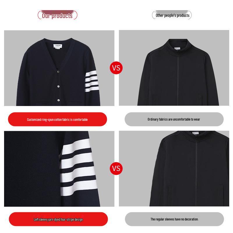 Unisex College Style Cotton Yarn-Dyed Casual Cardigan Jacket