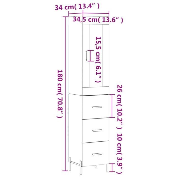 VidaXL Highboard White 34.5x34x180 Cm Engineered Wood 3199241