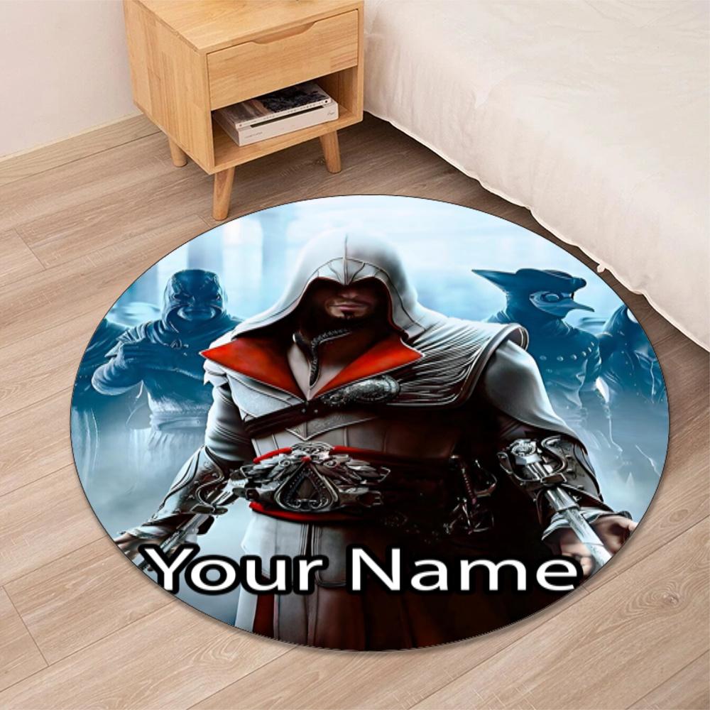 Custom Name Assassin’s Creed Printed Round Rug Carpet Chair Rug Area Rug Entryway Doormats,for Office Chair Living Room Bedroom Kitchen Room.