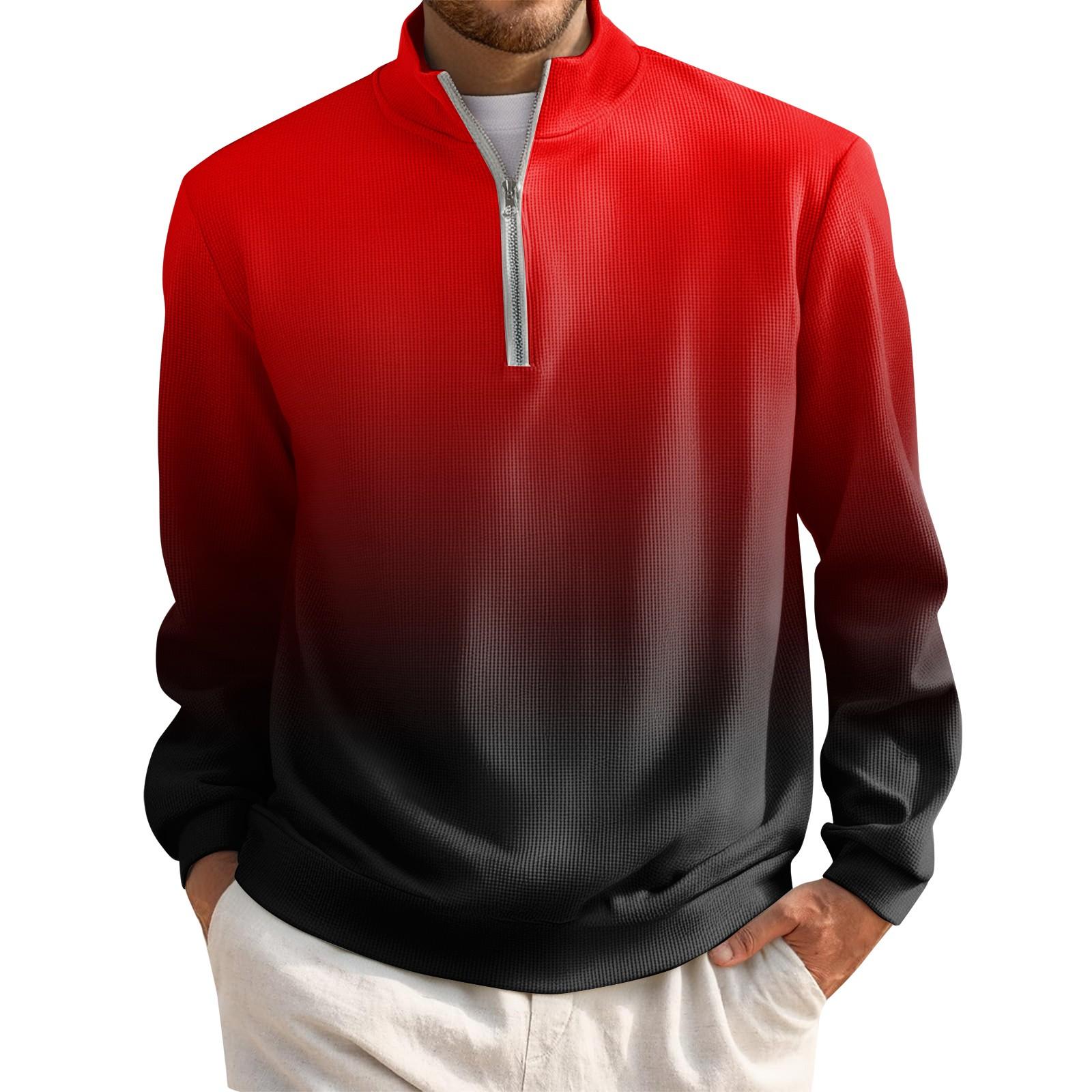 

Мужской короткий пуловер на молнии с высоким воротником и длинными рукавами XXXL красный