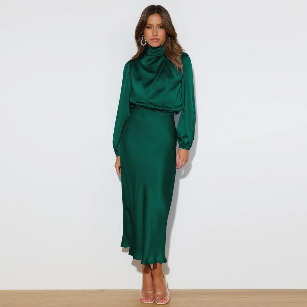 Elegantes Satin Langarm Abendkleid für Damen - Sommer 2023 Kollektion