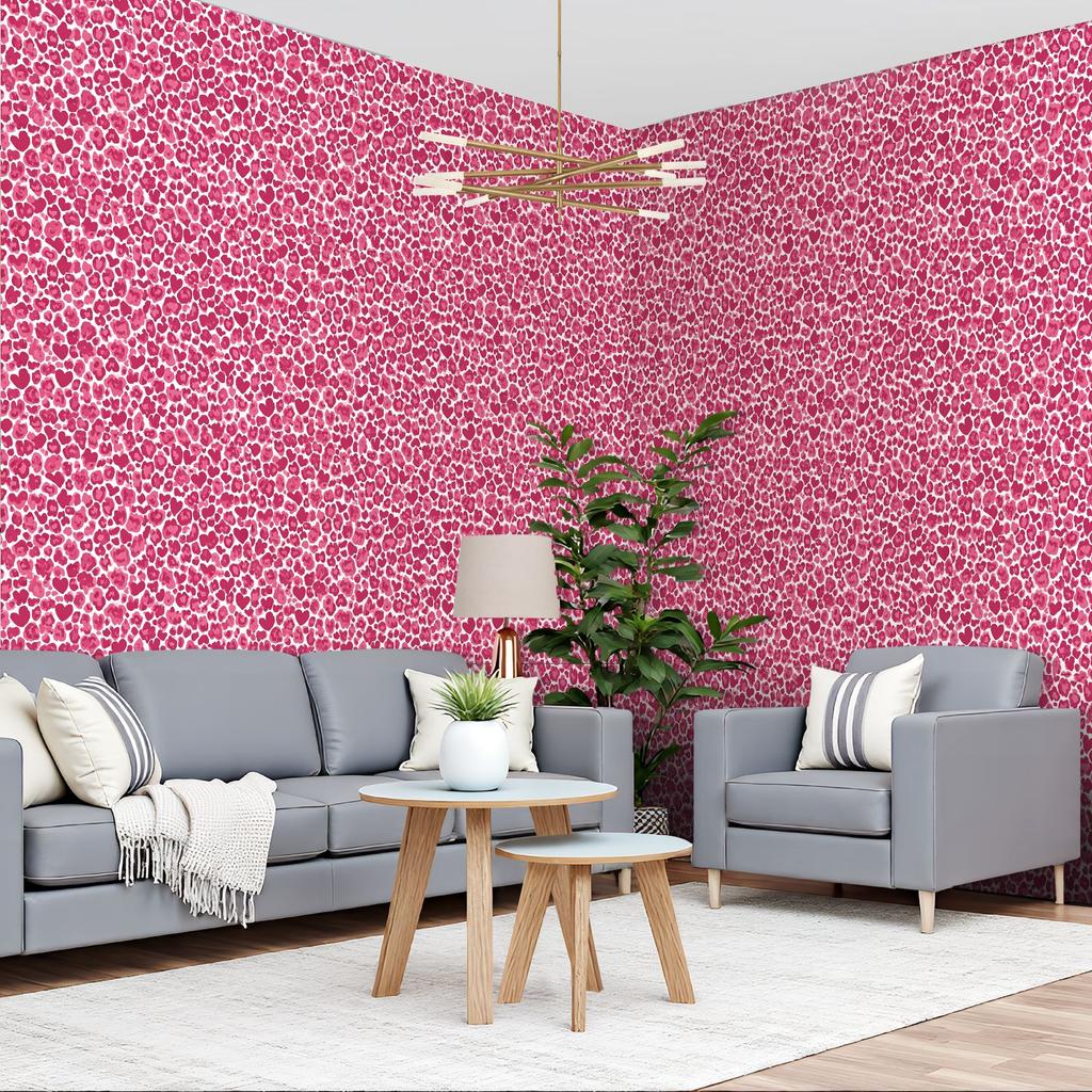 Pink Leopard Heart Spots Wallpaper 22.83"X118" Waterproof Wallpaper for Living Room/Bedroom/Bathroom PVC Wall Sticker