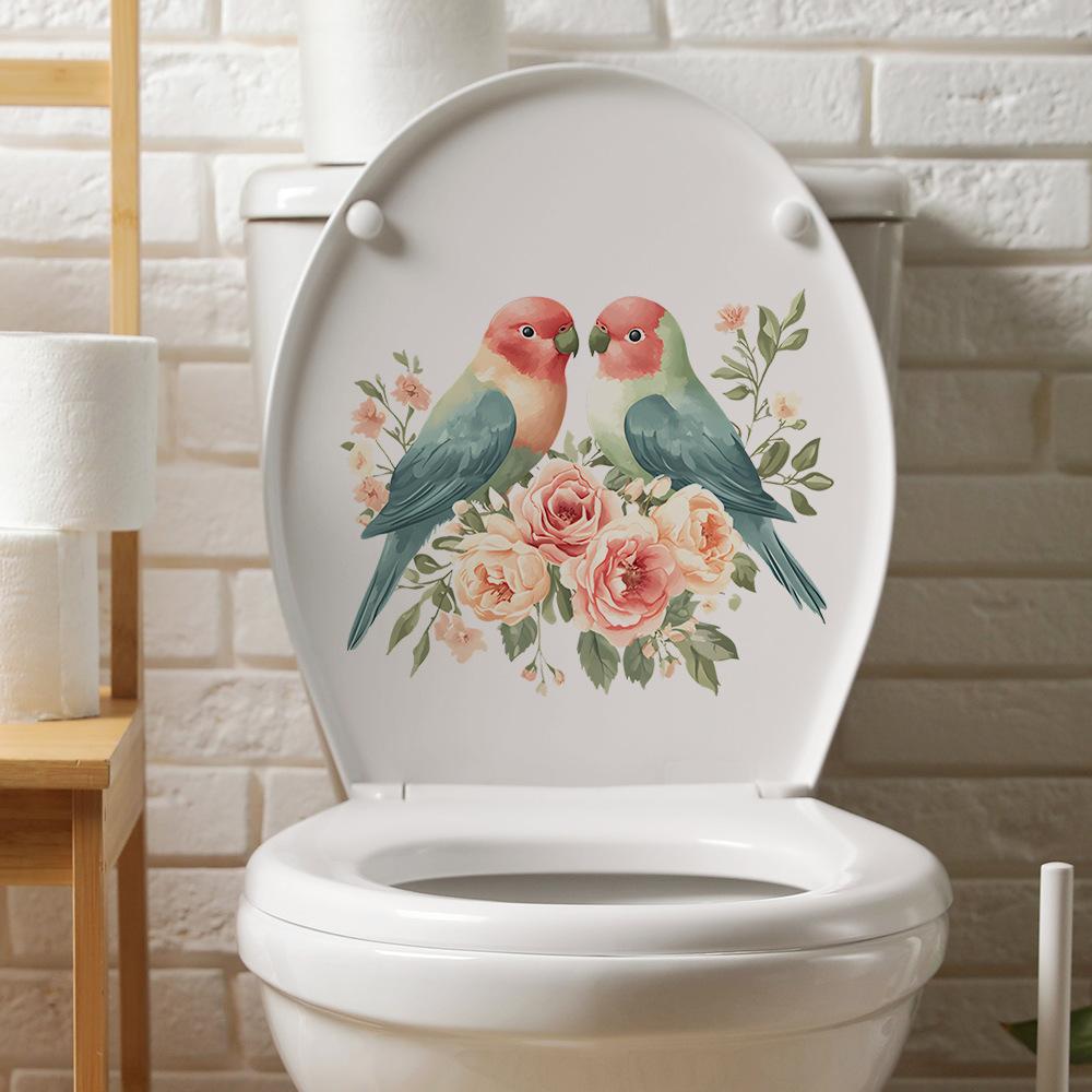Watercolor Beautiful Flower Bedroom Bathroom Toilet Wall Sticker Self-adhesive Wall Decorations (as the picture,25x30cm)