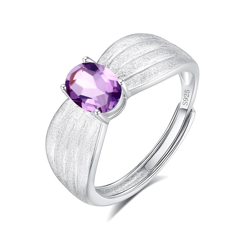 

High-end inlaid natural crystal stone jewelry women s French wire drawing process s925 sterling silver niche light luxury ring women adjustable open cuff